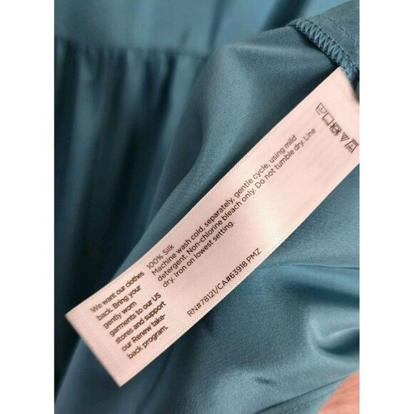 EILEEN FISHER ROUND NECK TIERED DRESS 100% SILK SATIN RIVER BLUE NWT Size Small - Picture 4 of 6